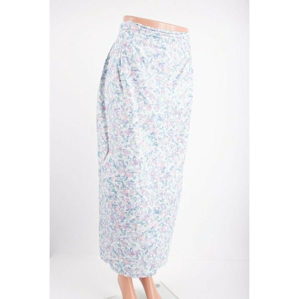 Vintage 1980s Womans Midi Skirt Suit M Blazer Pastel Floral Puff Sleeves Purple - Picture 4 of 12